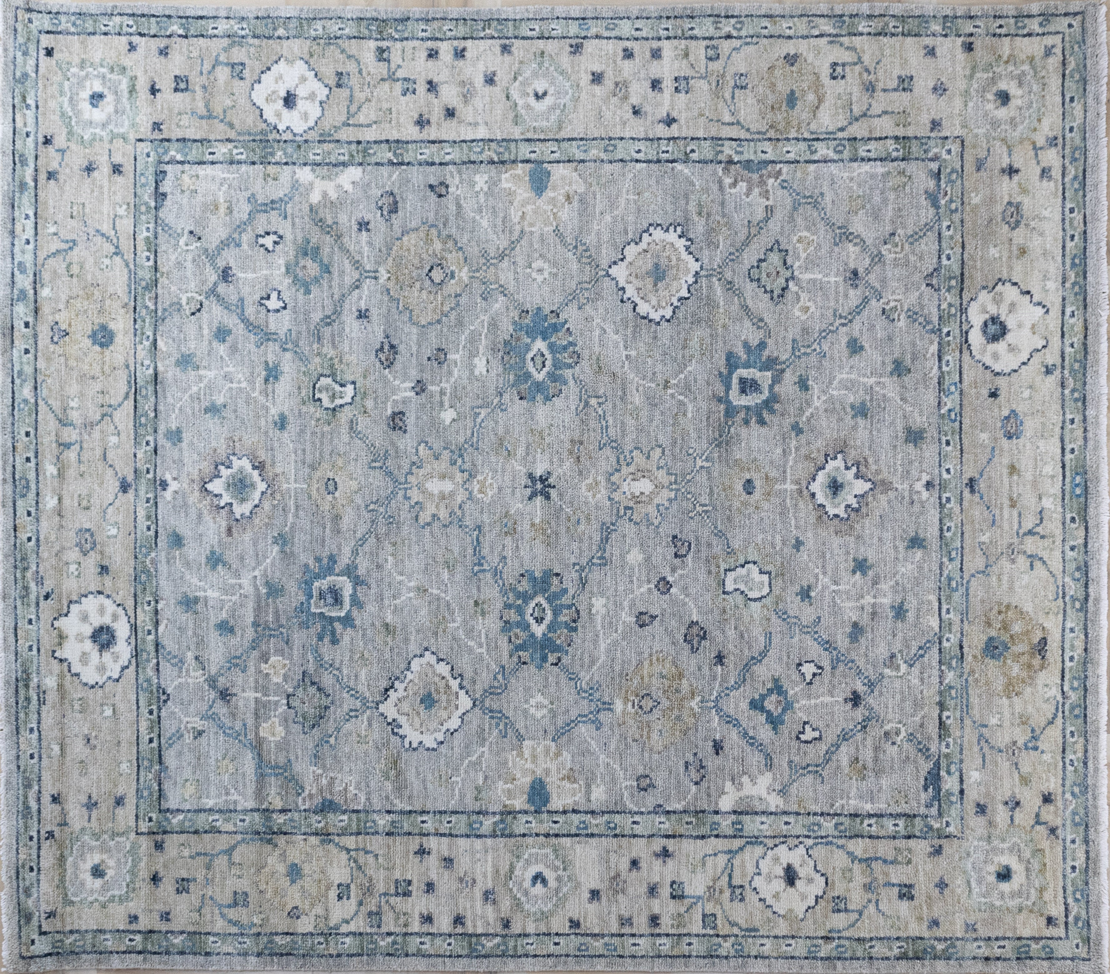 Fiora Oriental Oushak Traditional Blue Grey Hand-Knotted Wool Rug