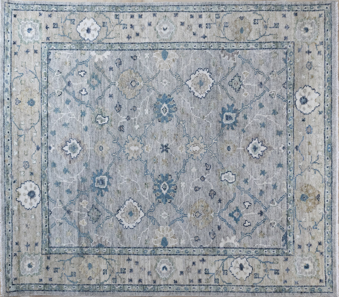 Fiora Oriental Oushak Traditional Blue Grey Hand-Knotted Wool Rug