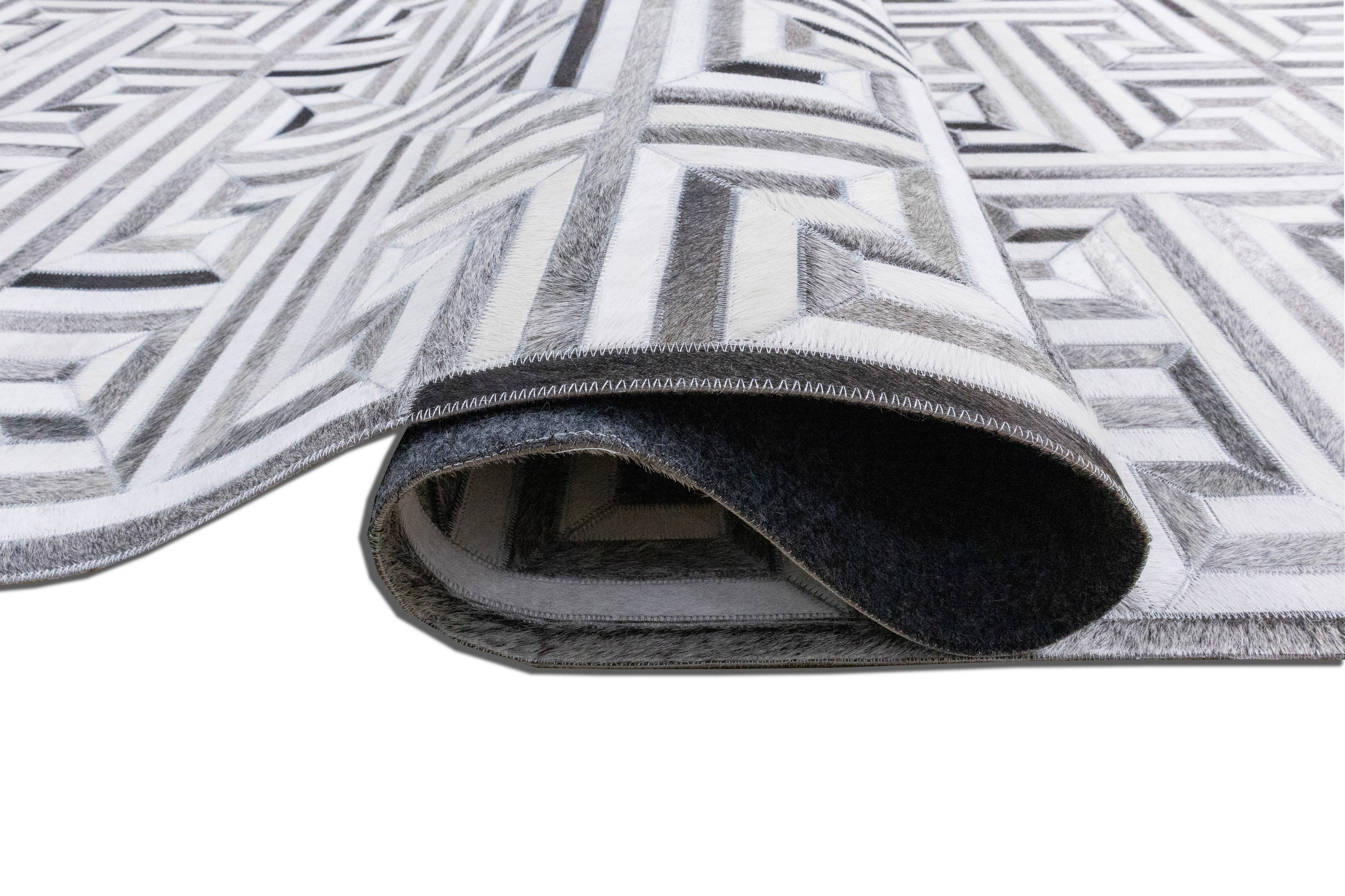 Garrison Linear Leather Patched Hand-Stitched Rug