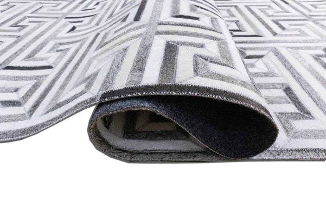 Garrison Linear Leather Patched Hand-Stitched Rug