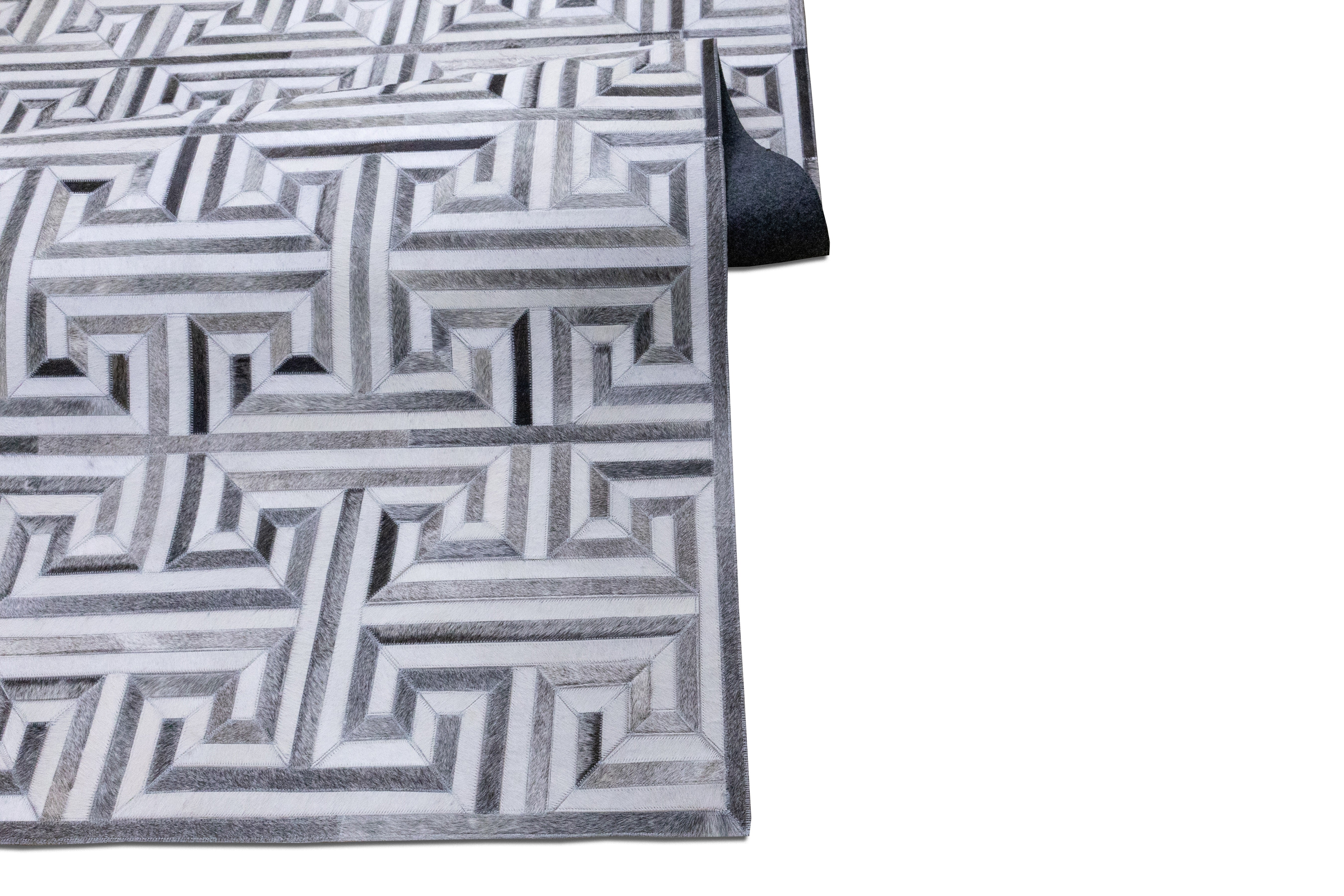 Garrison Linear Leather Patched Hand-Stitched Rug