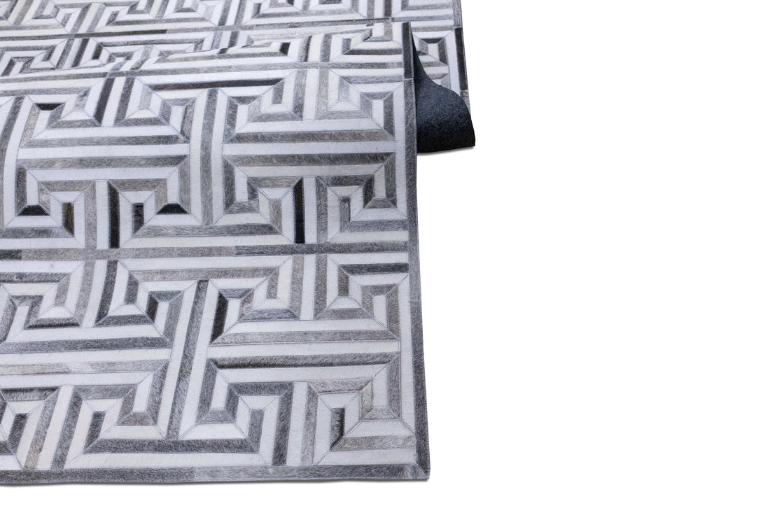 Garrison Linear Leather Patched Hand-Stitched Rug