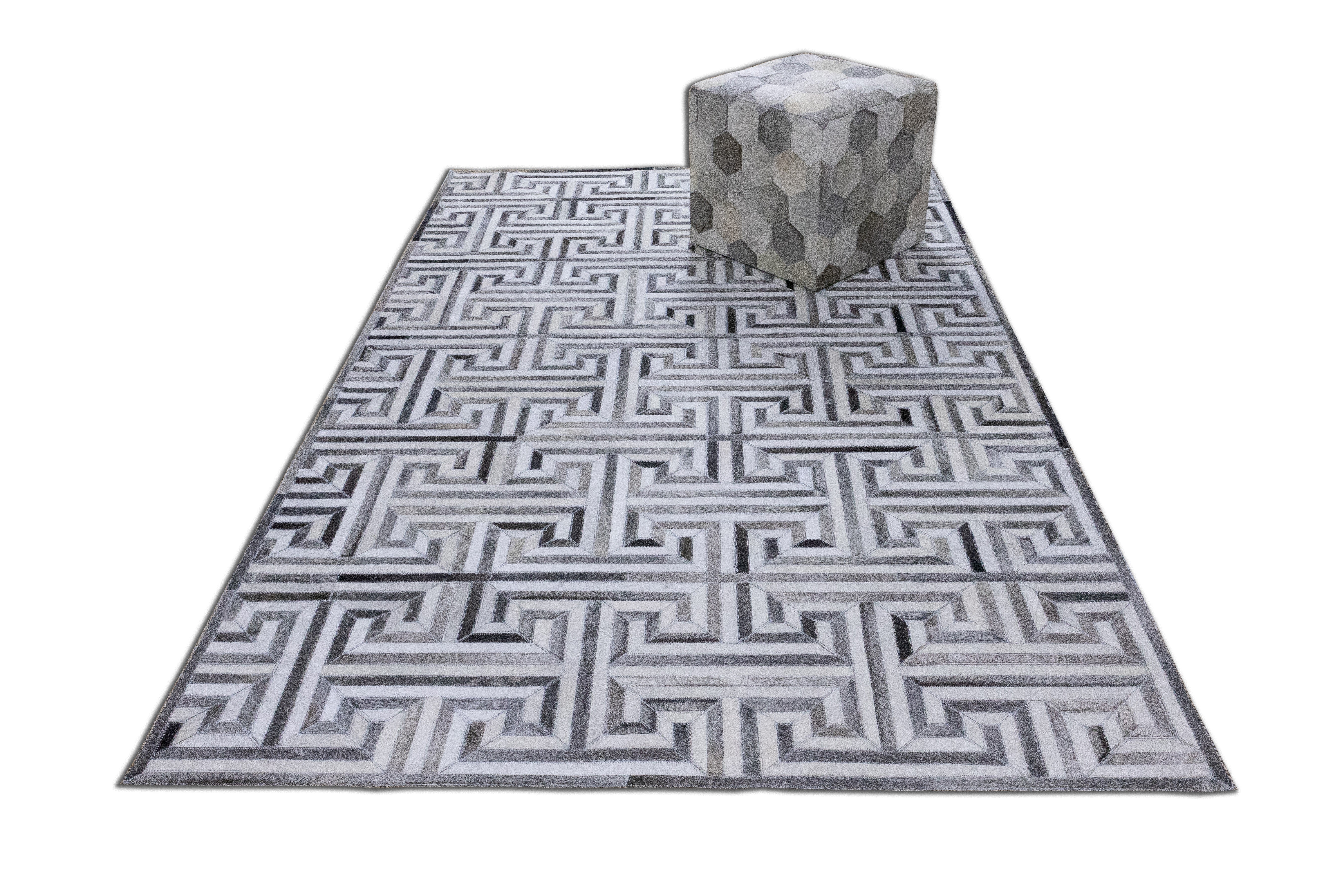 Garrison Linear Leather Patched Hand-Stitched Rug