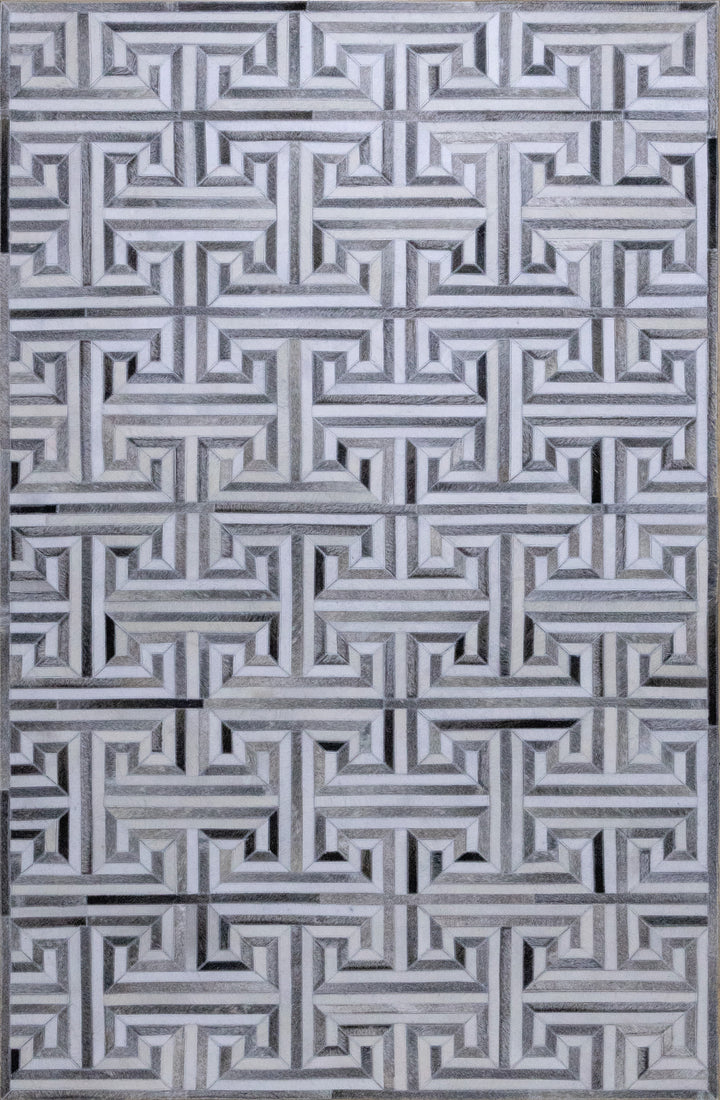 Garrison Linear Leather Patched Hand-Stitched Rug