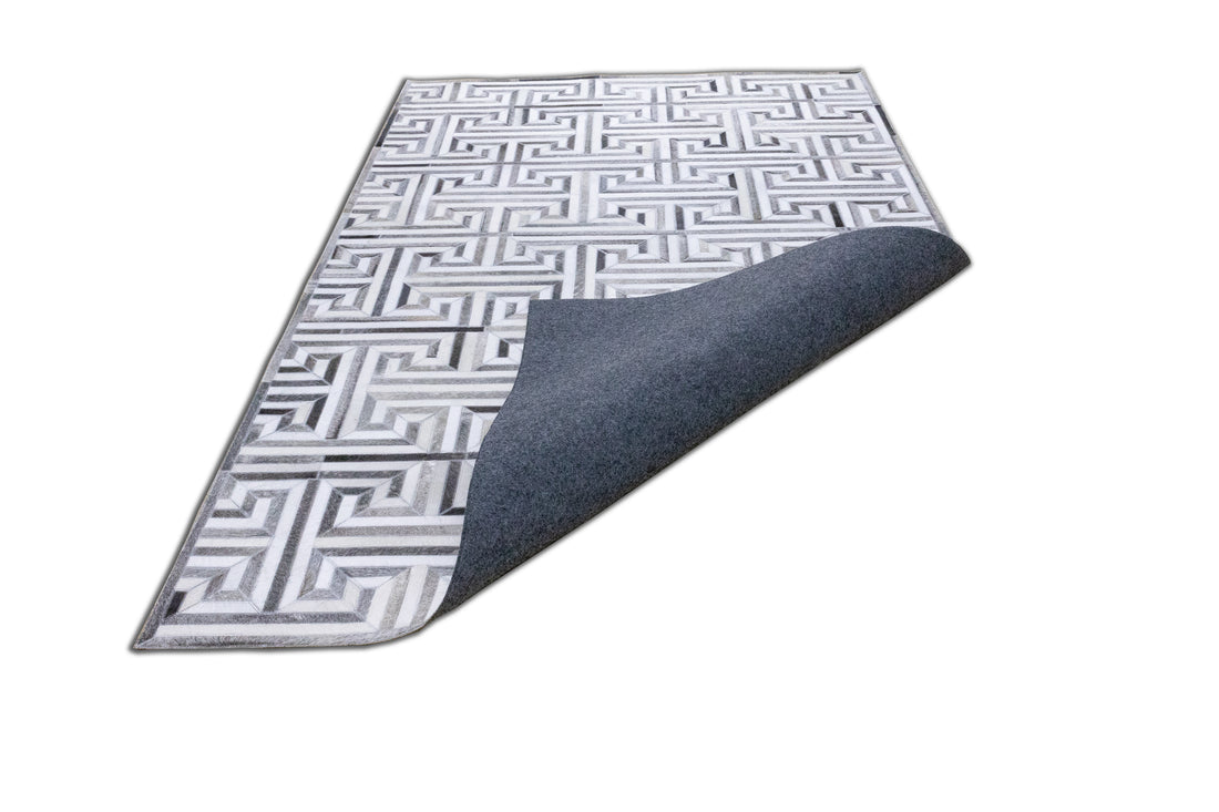 Garrison Linear Leather Patched Hand-Stitched Rug