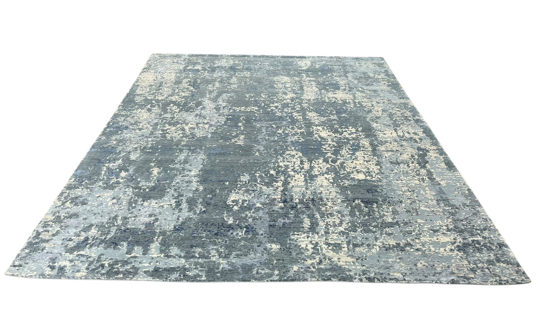 Hudson Modern Blue Abstract Hand-Knotted Wool Rug