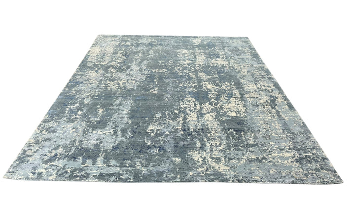 Hudson Modern Blue Abstract Hand-Knotted Wool Rug