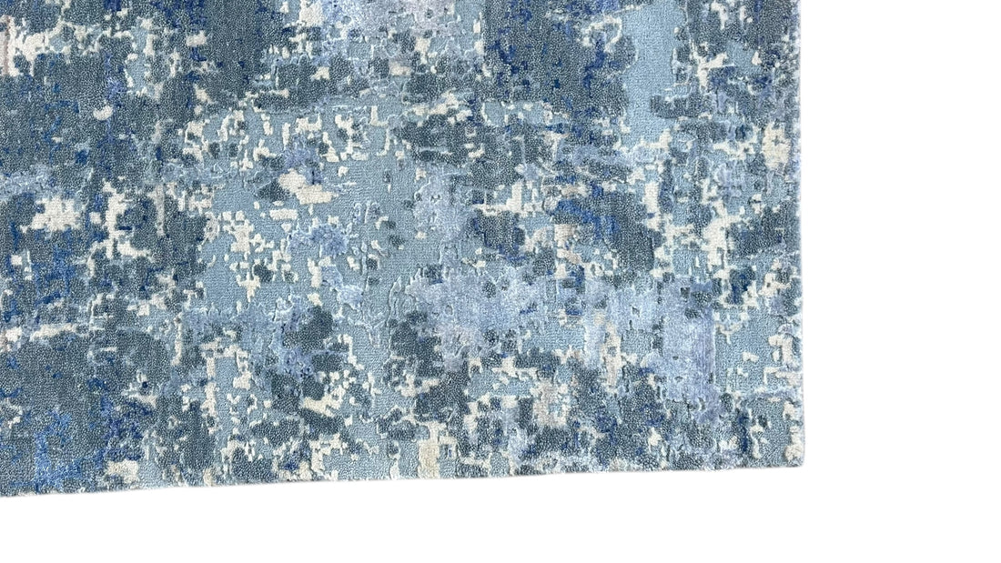 Hudson Modern Blue Abstract Hand-Knotted Wool Rug