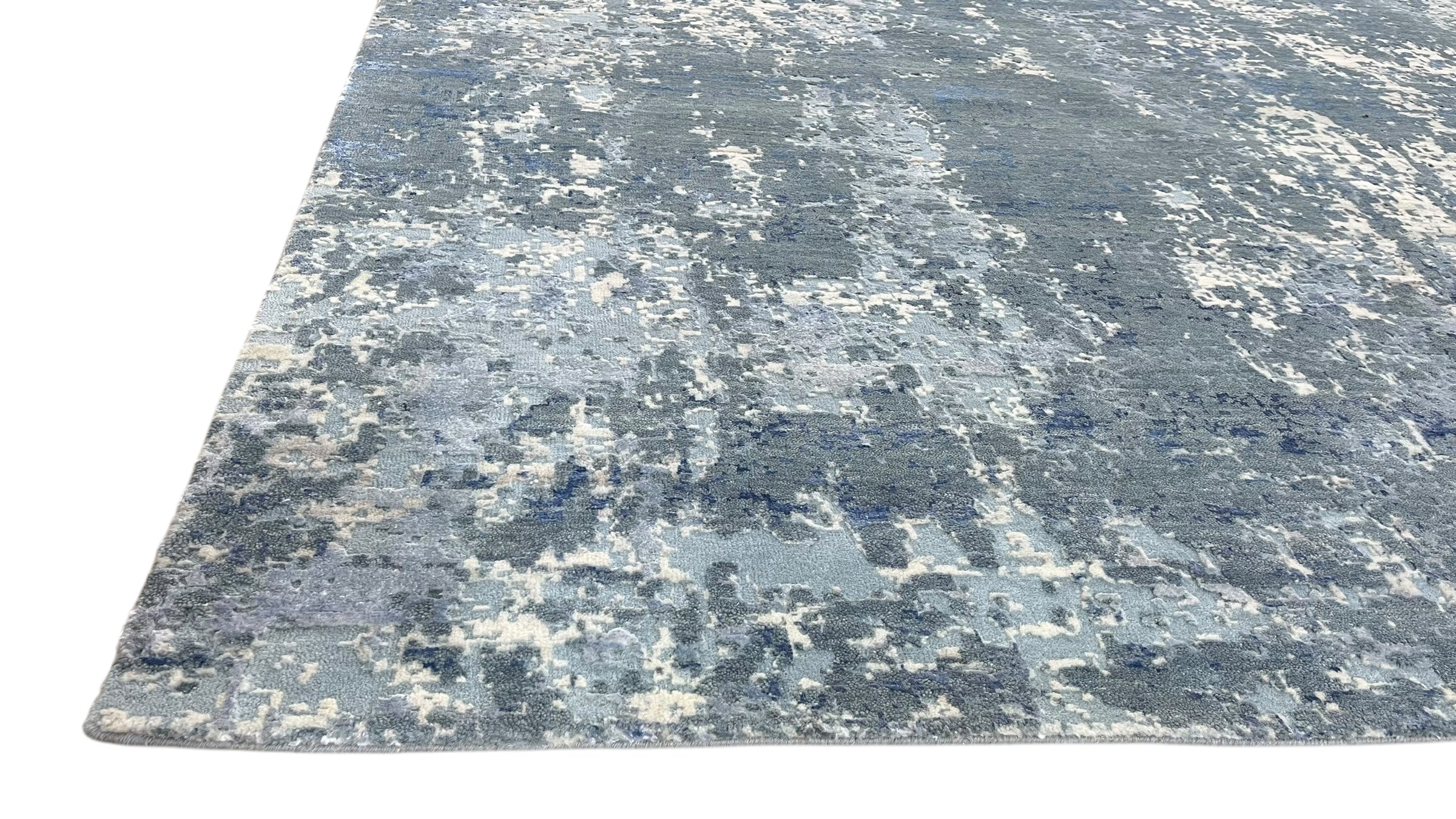 Hudson Modern Blue Abstract Hand-Knotted Wool Rug