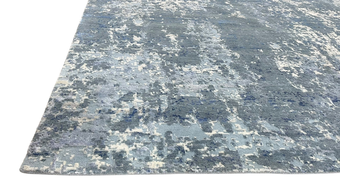 Hudson Modern Blue Abstract Hand-Knotted Wool Rug