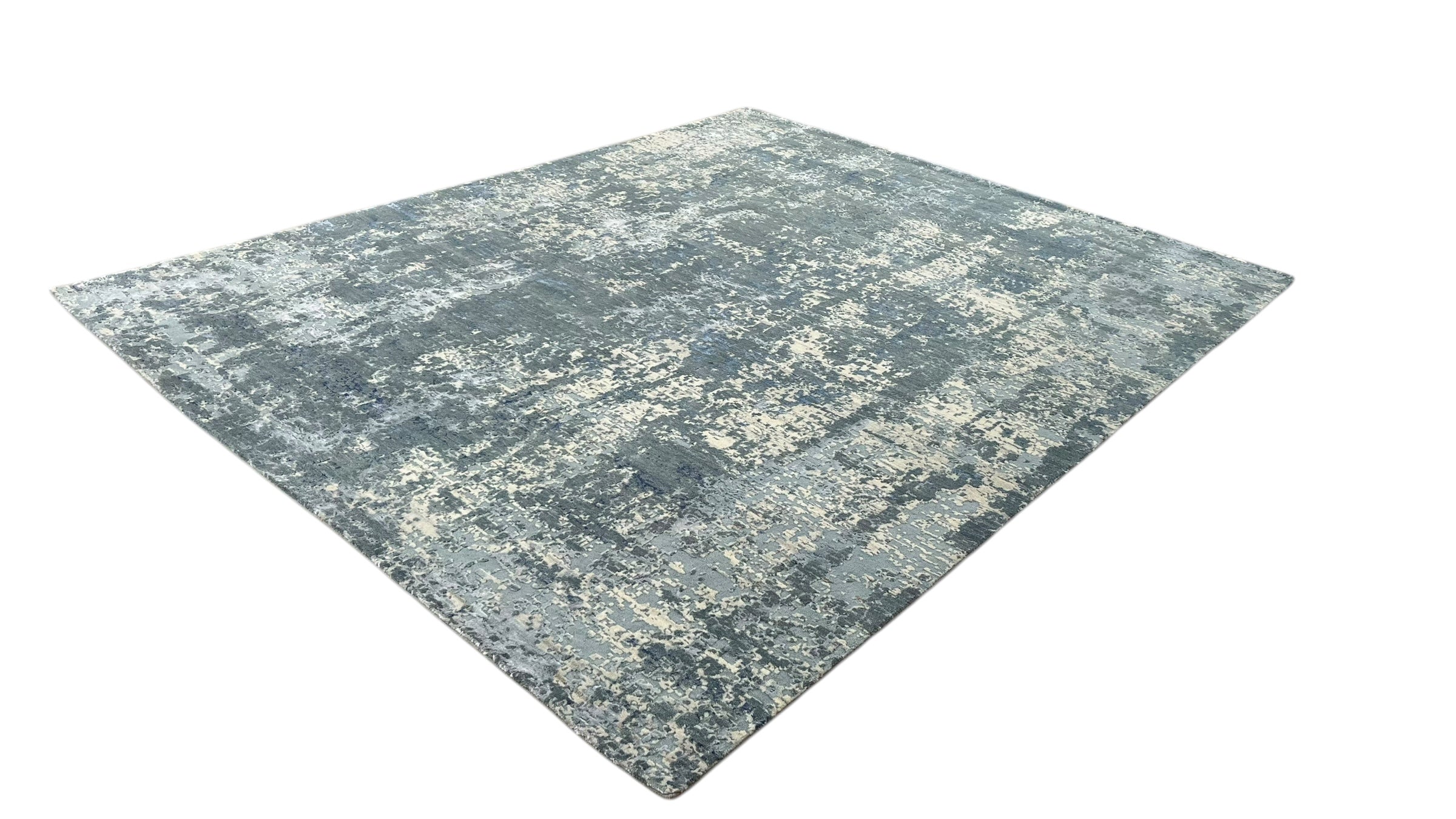 Hudson Modern Blue Abstract Hand-Knotted Wool Rug
