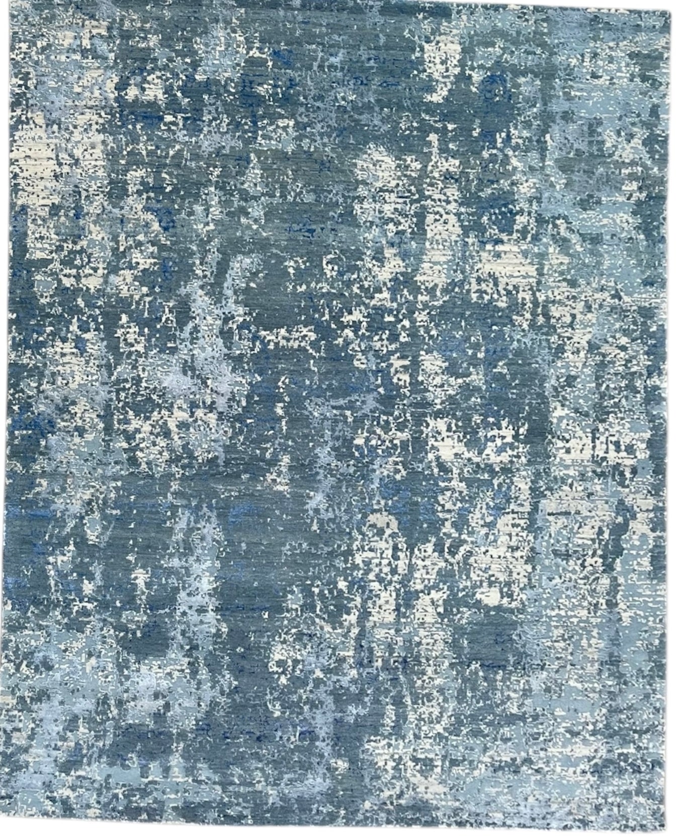 Hudson Modern Blue Abstract Hand-Knotted Wool Rug
