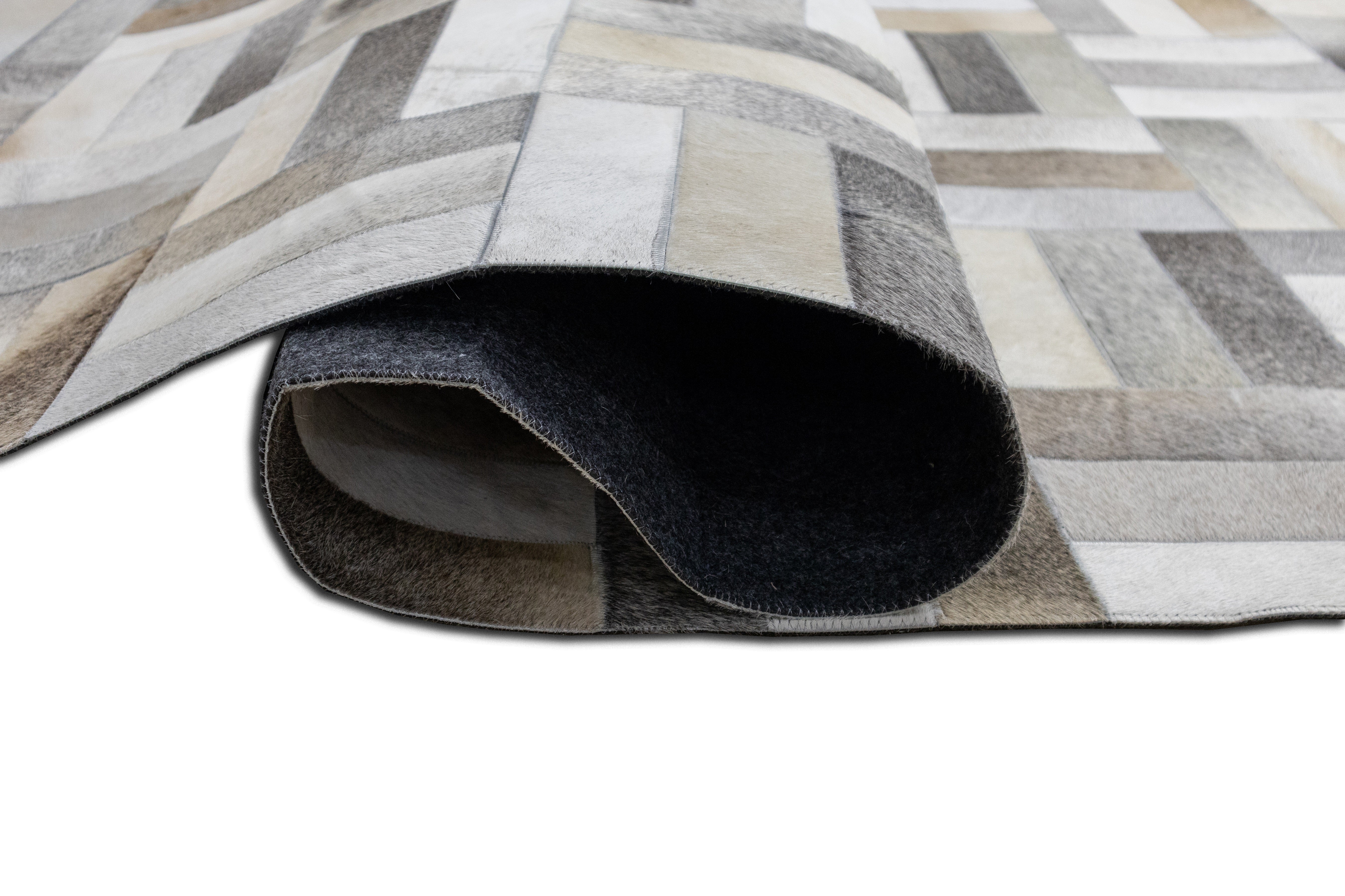 Kingsley Herringbone Leather Patched Hand-Stitched Rug