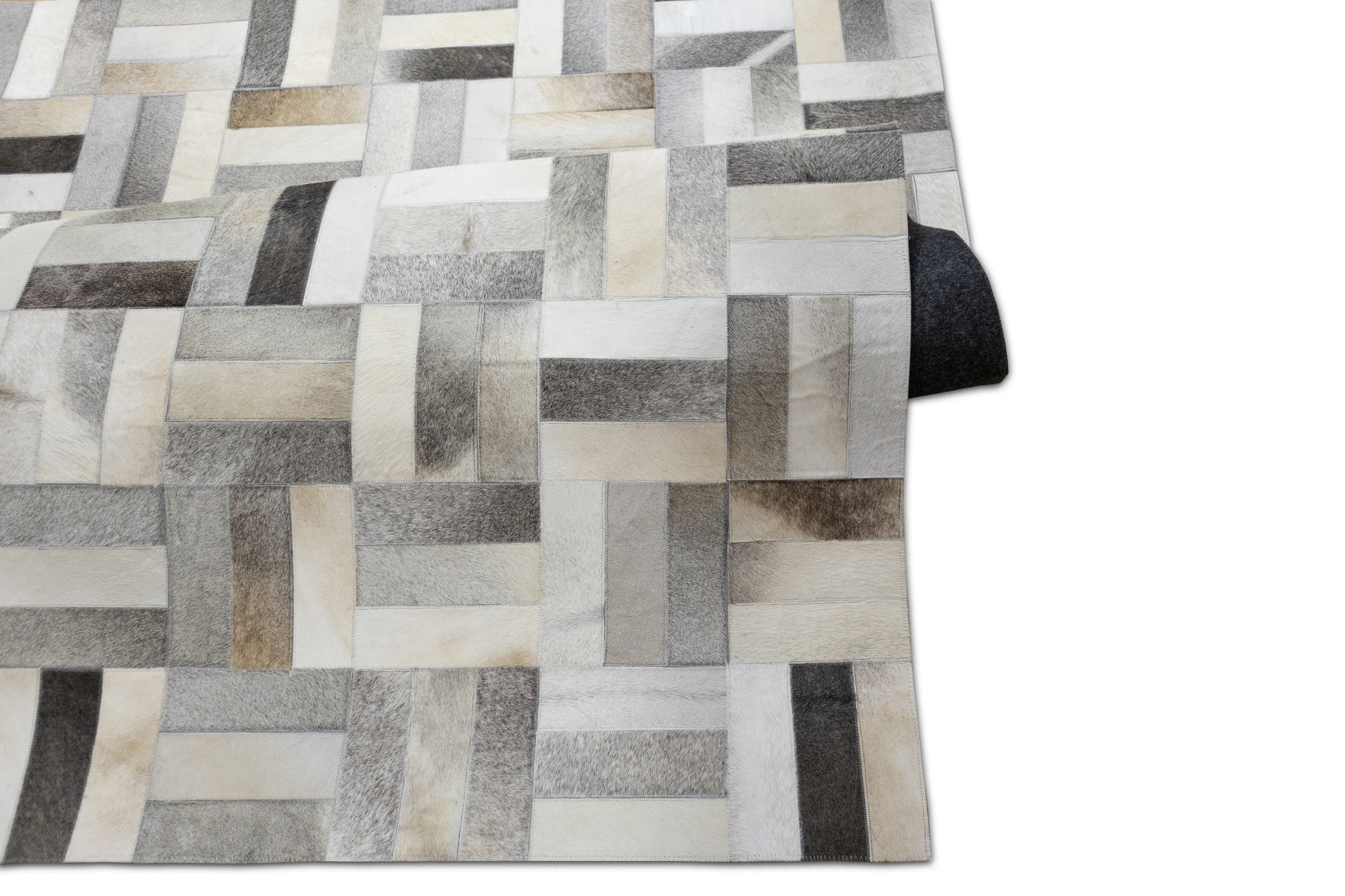 Kingsley Herringbone Leather Patched Hand-Stitched Rug
