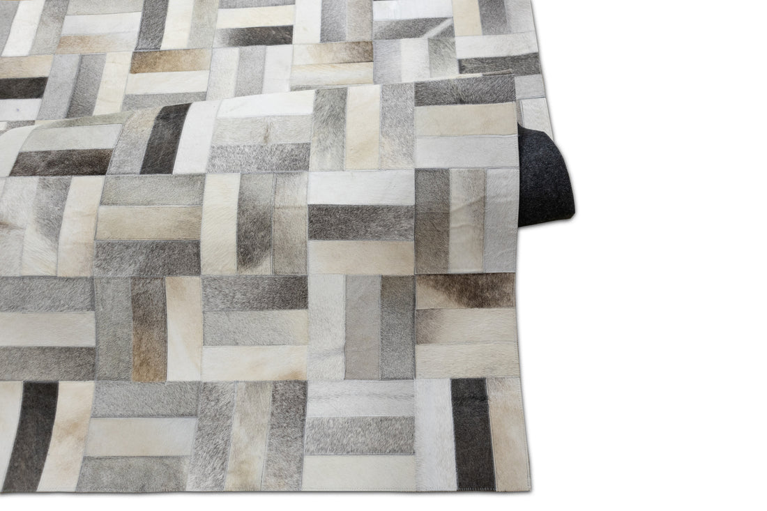 Kingsley Herringbone Leather Patched Hand-Stitched Rug