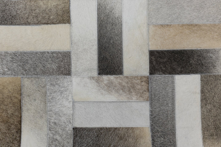 Kingsley Herringbone Leather Patched Hand-Stitched Rug