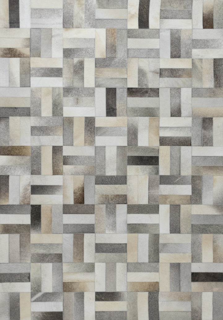 Kingsley Herringbone Leather Patched Hand-Stitched Rug