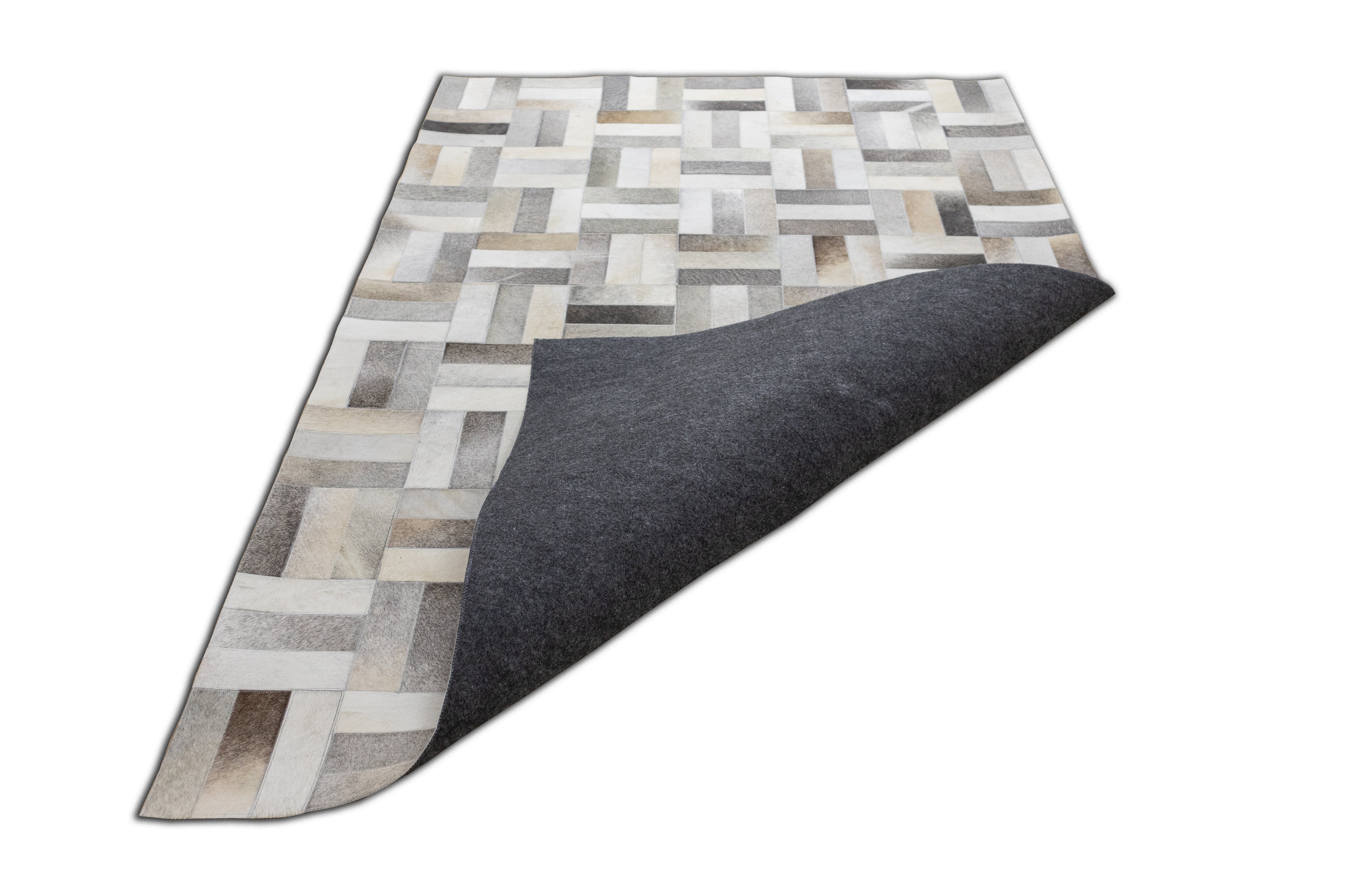 Kingsley Herringbone Leather Patched Hand-Stitched Rug