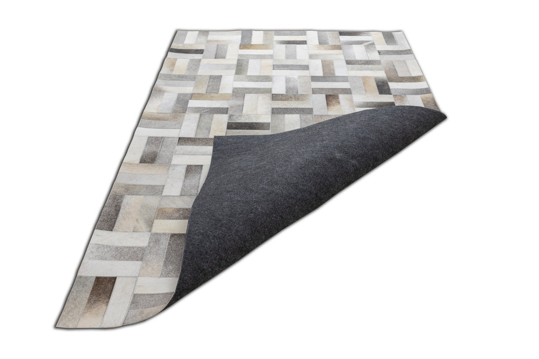 Kingsley Herringbone Leather Patched Hand-Stitched Rug
