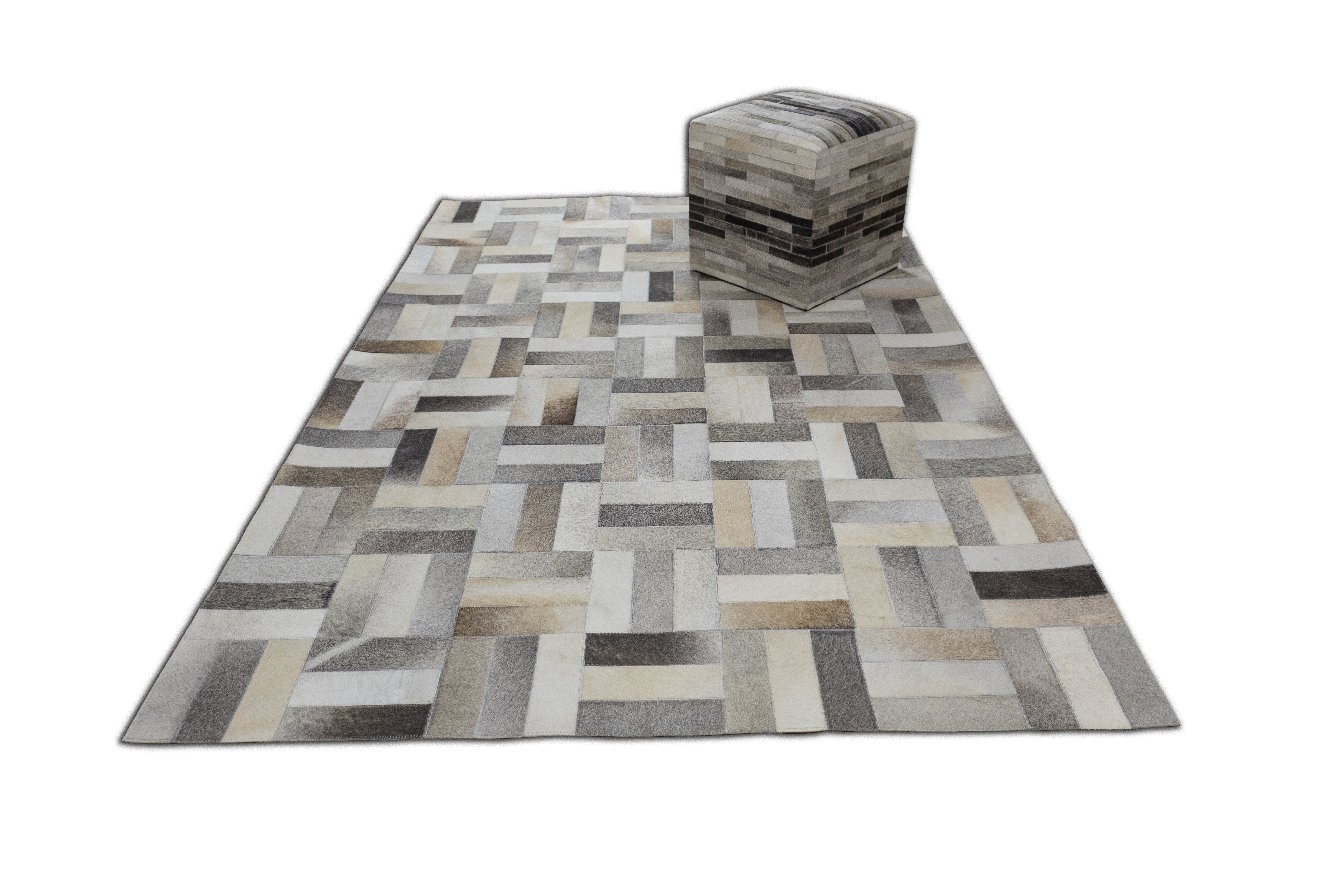 Kingsley Herringbone Leather Patched Hand-Stitched Rug