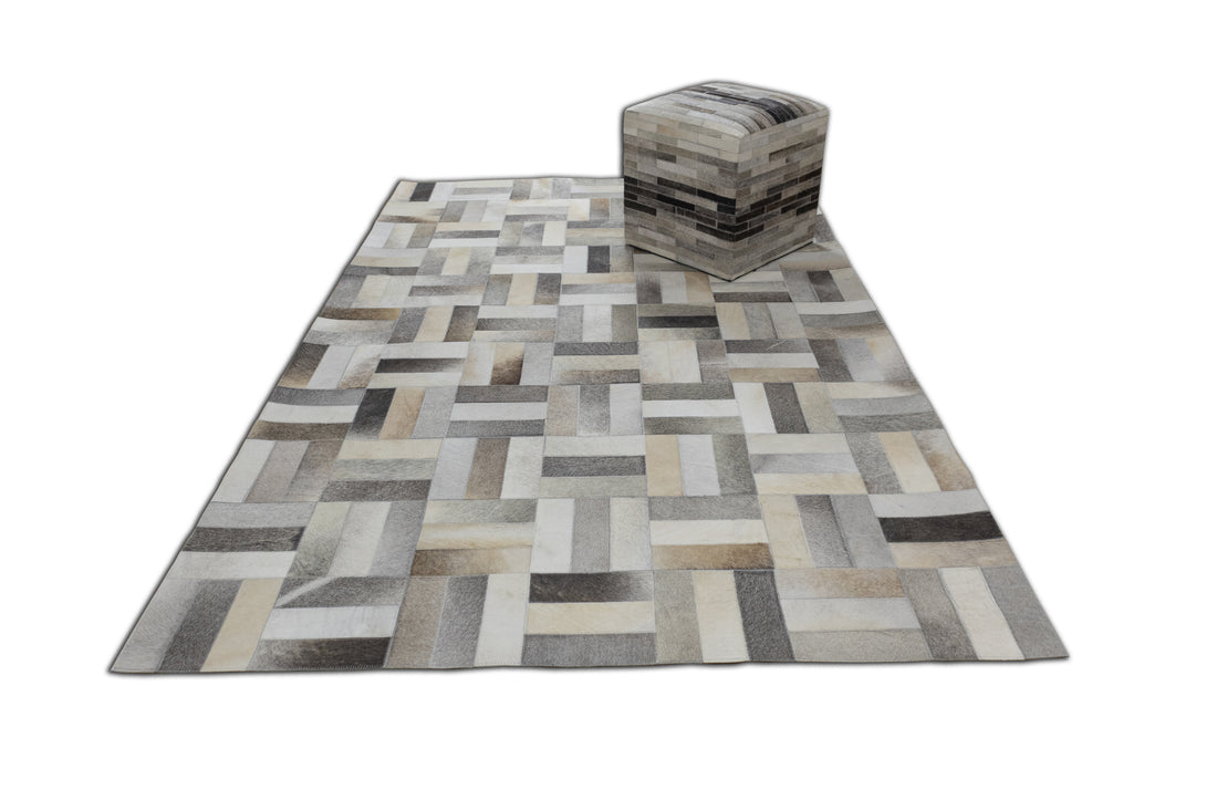 Kingsley Herringbone Leather Patched Hand-Stitched Rug