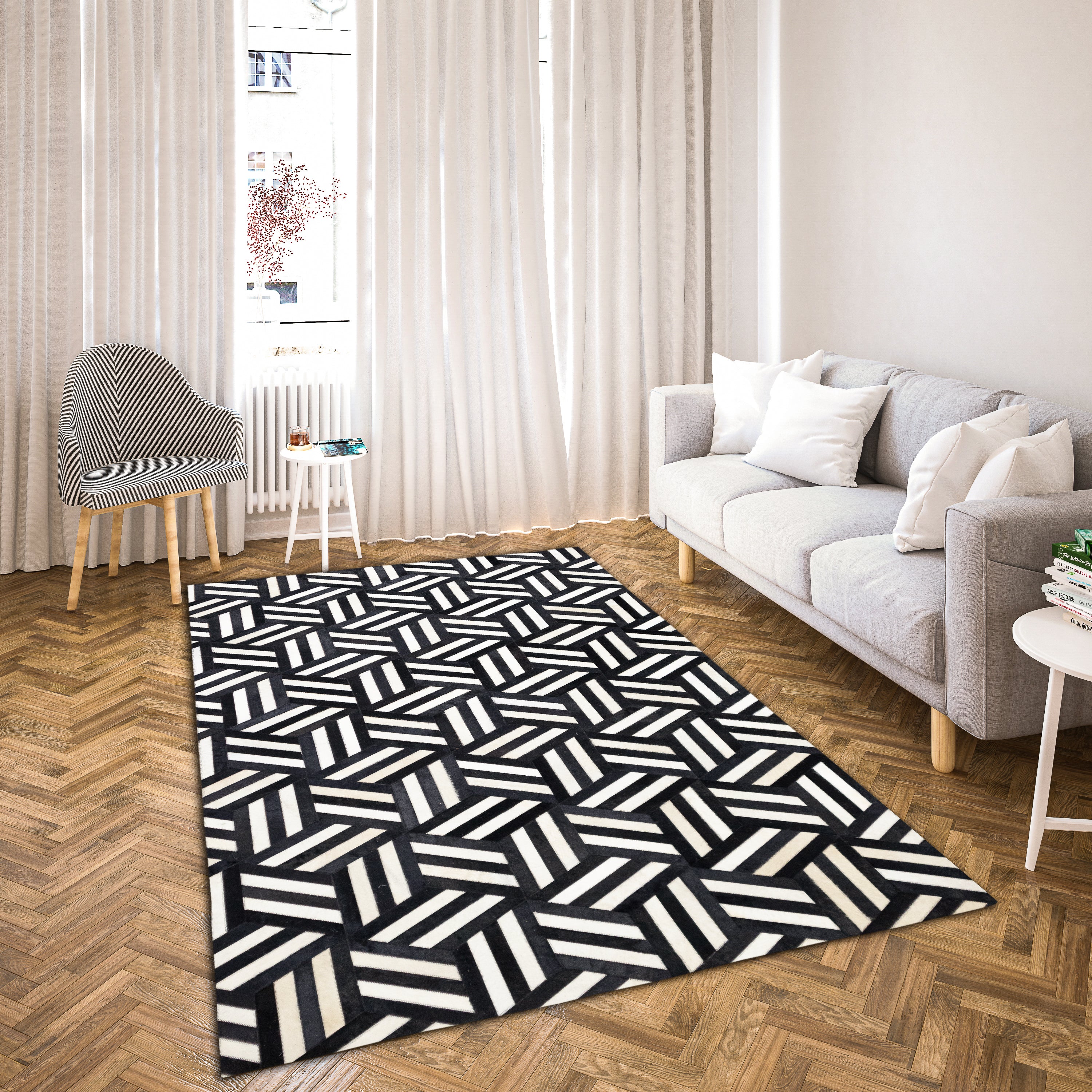 Lexington Gridiron Leather Patched Hand-Stitched Rug