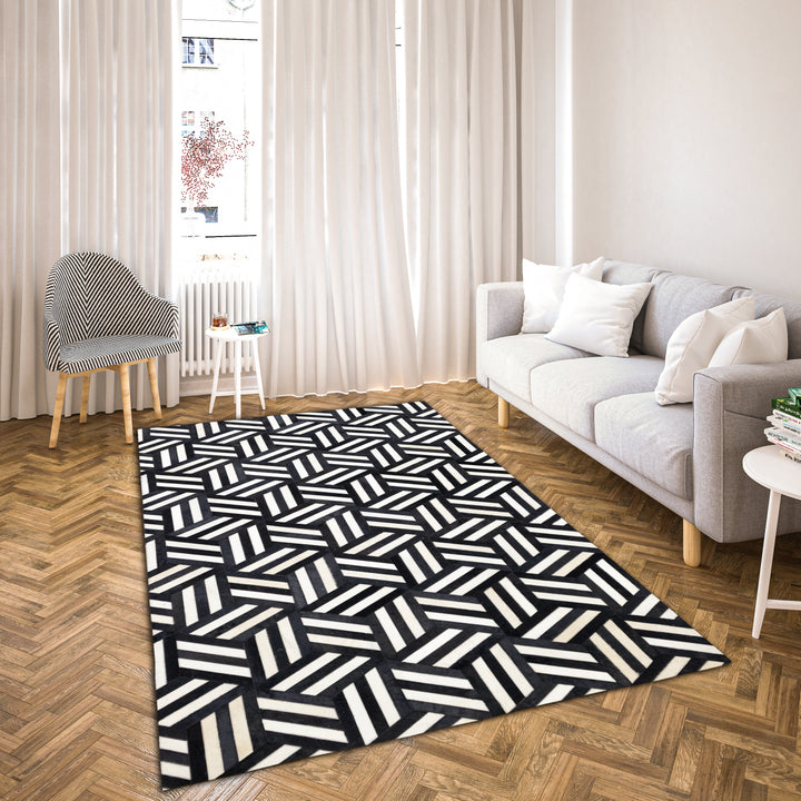 Lexington Gridiron Leather Patched Hand-Stitched Rug