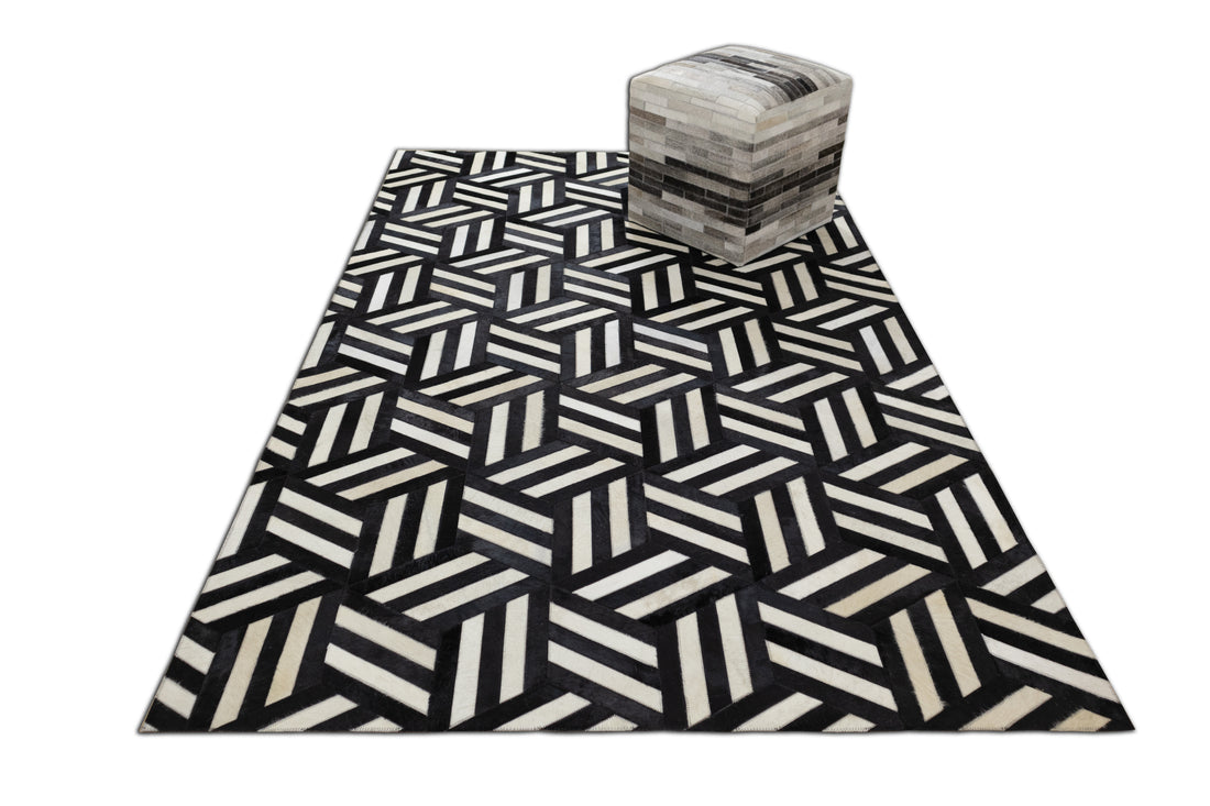 Lexington Gridiron Leather Patched Hand-Stitched Rug