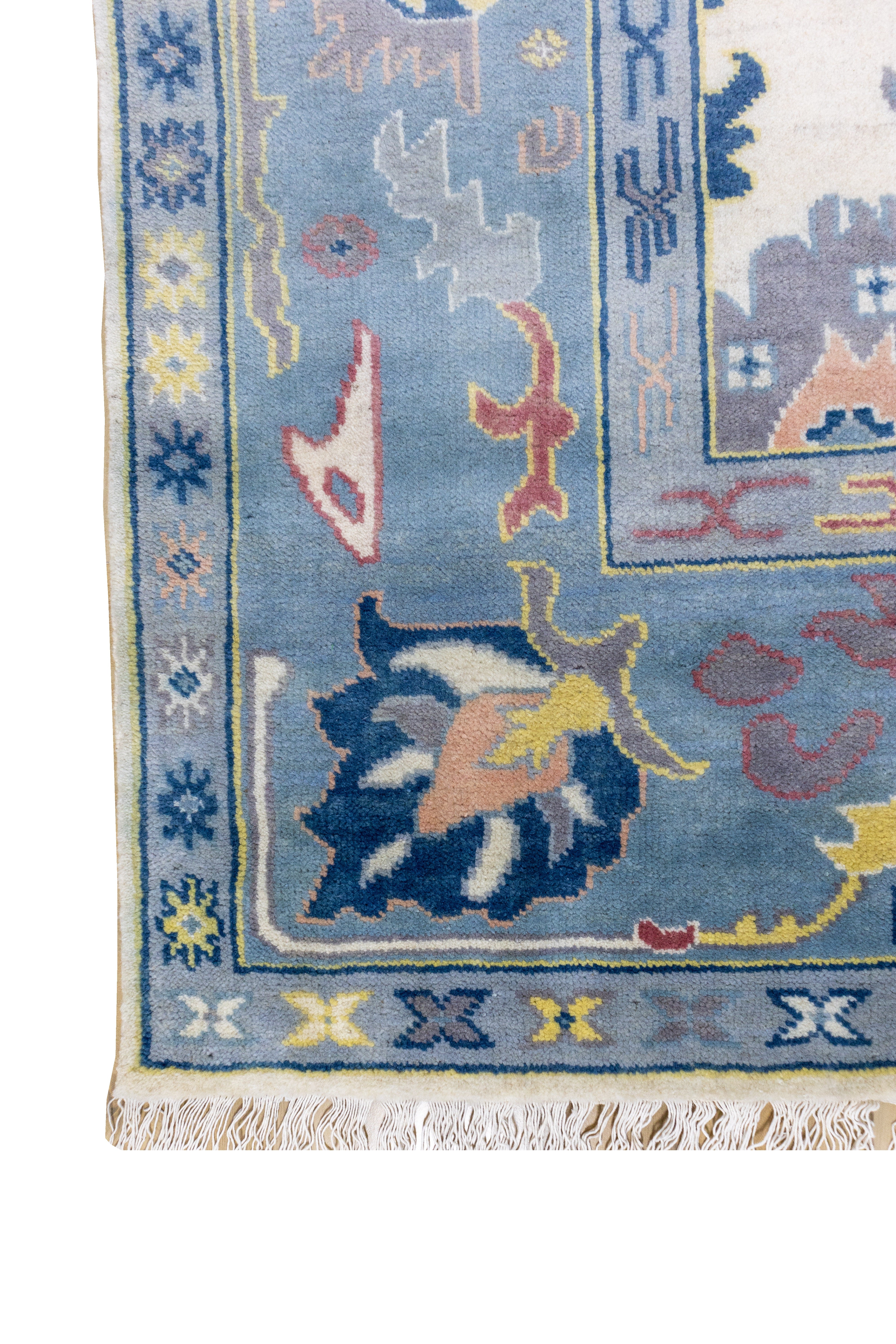 Marlowe Azure Mist Oushak Hand-Knotted Wool Rug