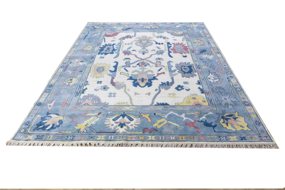 Marlowe Azure Mist Oushak Hand-Knotted Wool Rug
