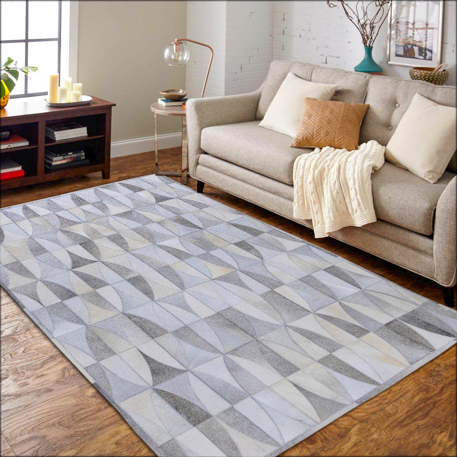 Monarch Herringbone Leather Patched Hand-Stitched Rug