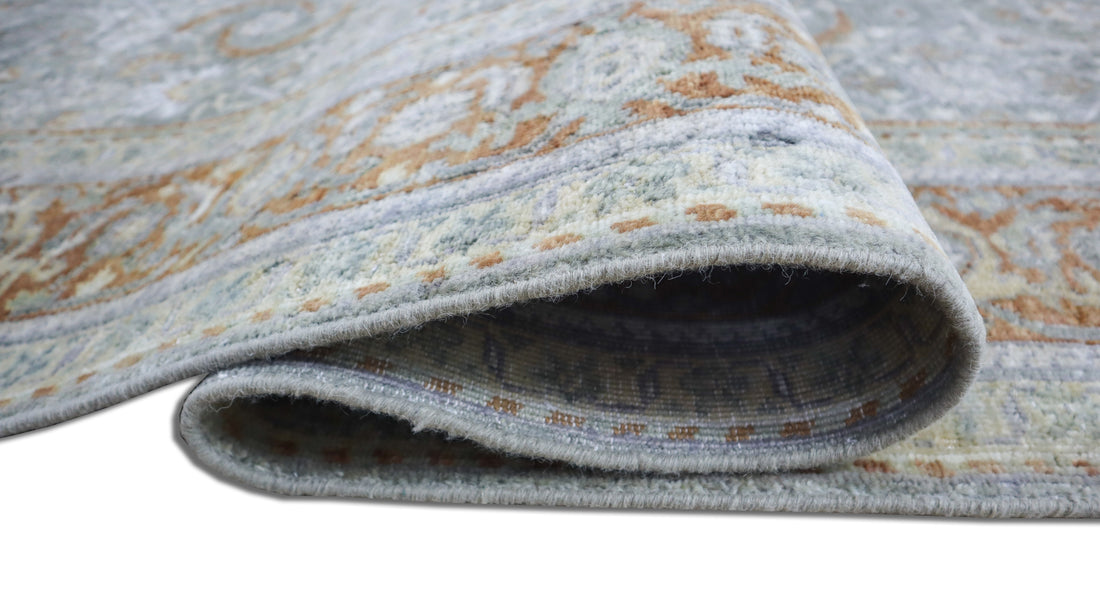 Oxidized Heriz Vintage Green Hand-Knotted Wool Rug