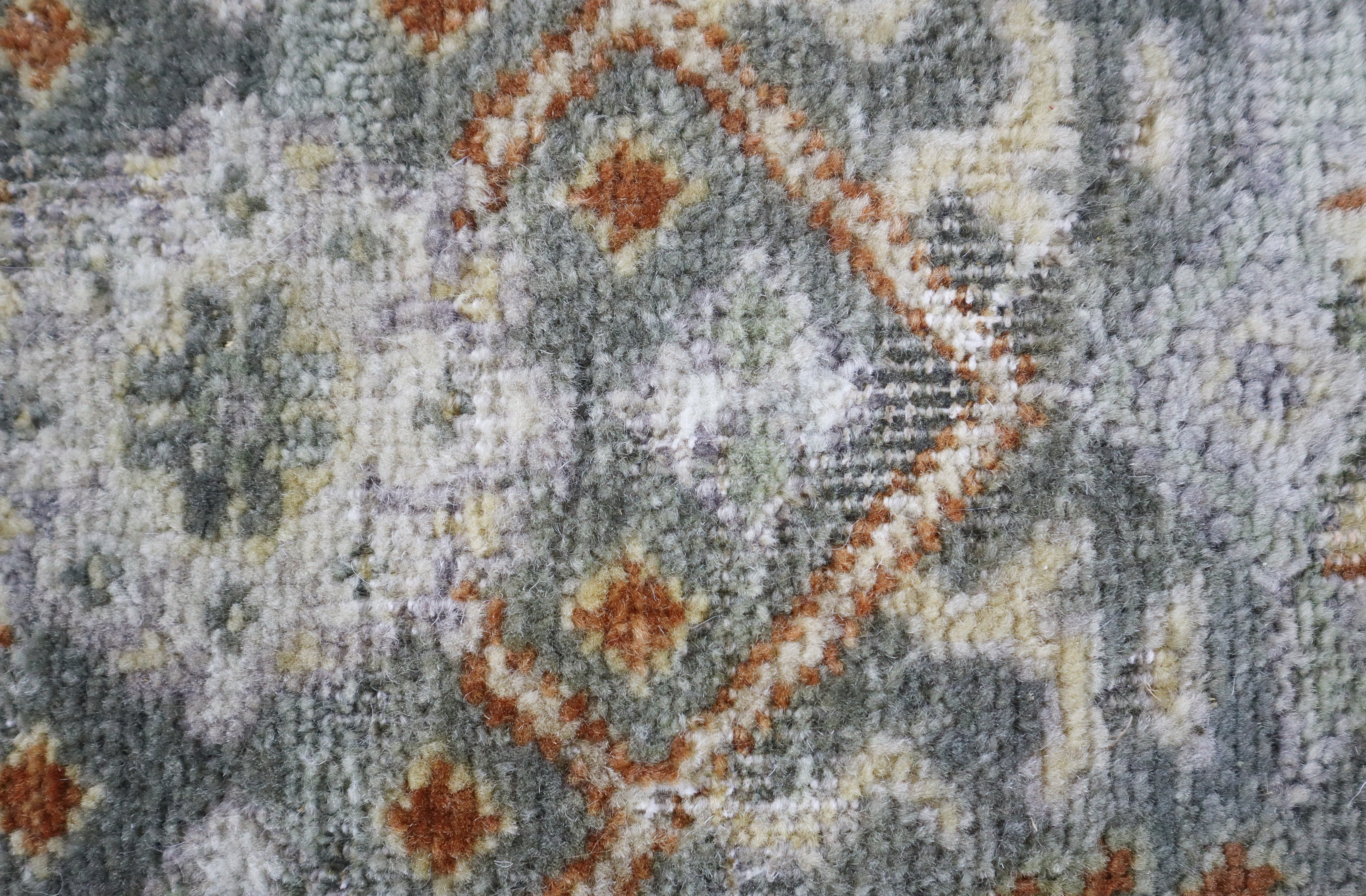 Oxidized Heriz Vintage Green Hand-Knotted Wool Rug