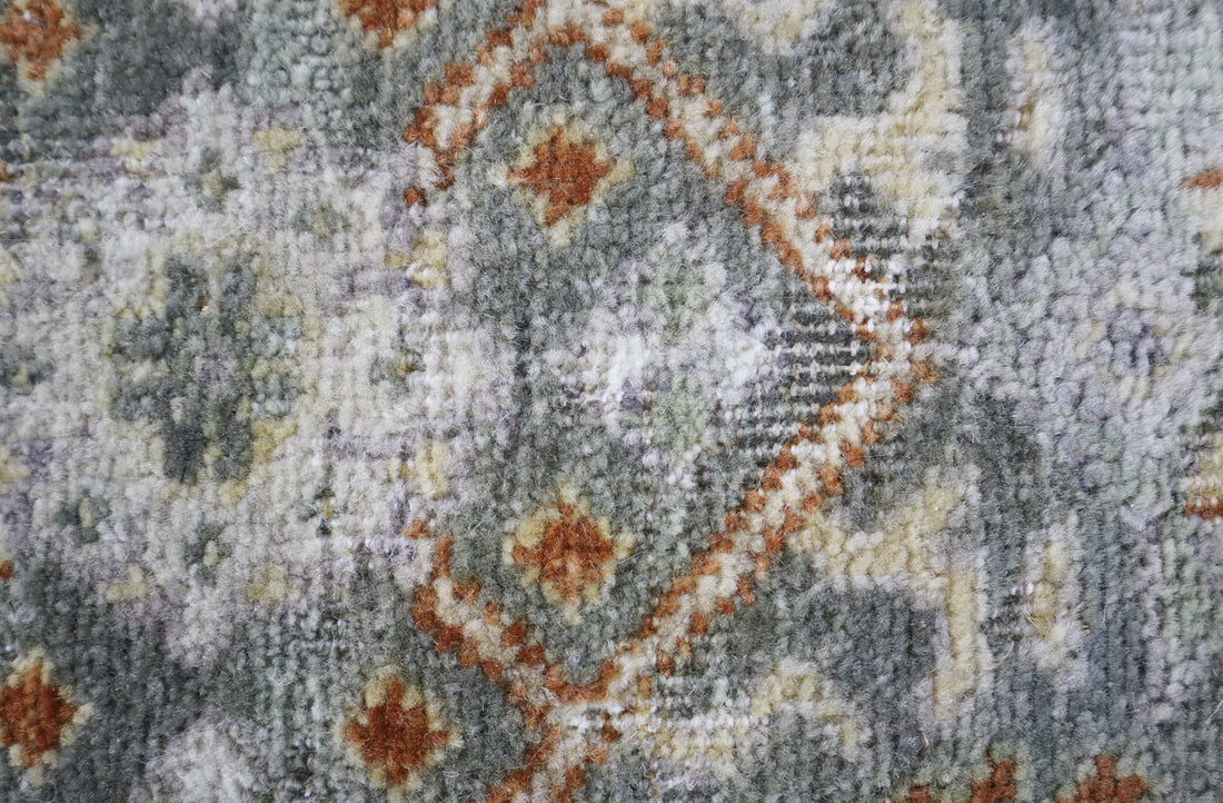 Oxidized Heriz Vintage Green Hand-Knotted Wool Rug