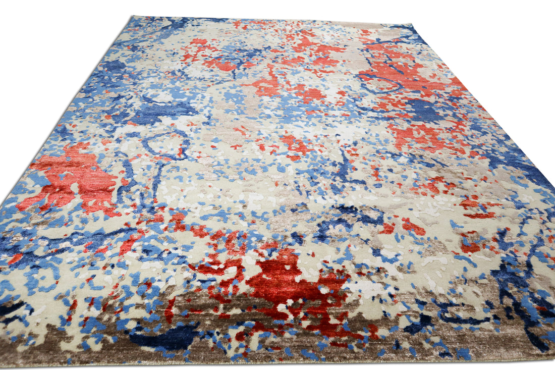 Paloma Crimson Blue Fusion Textured Hand-Knotted Wool Rug
