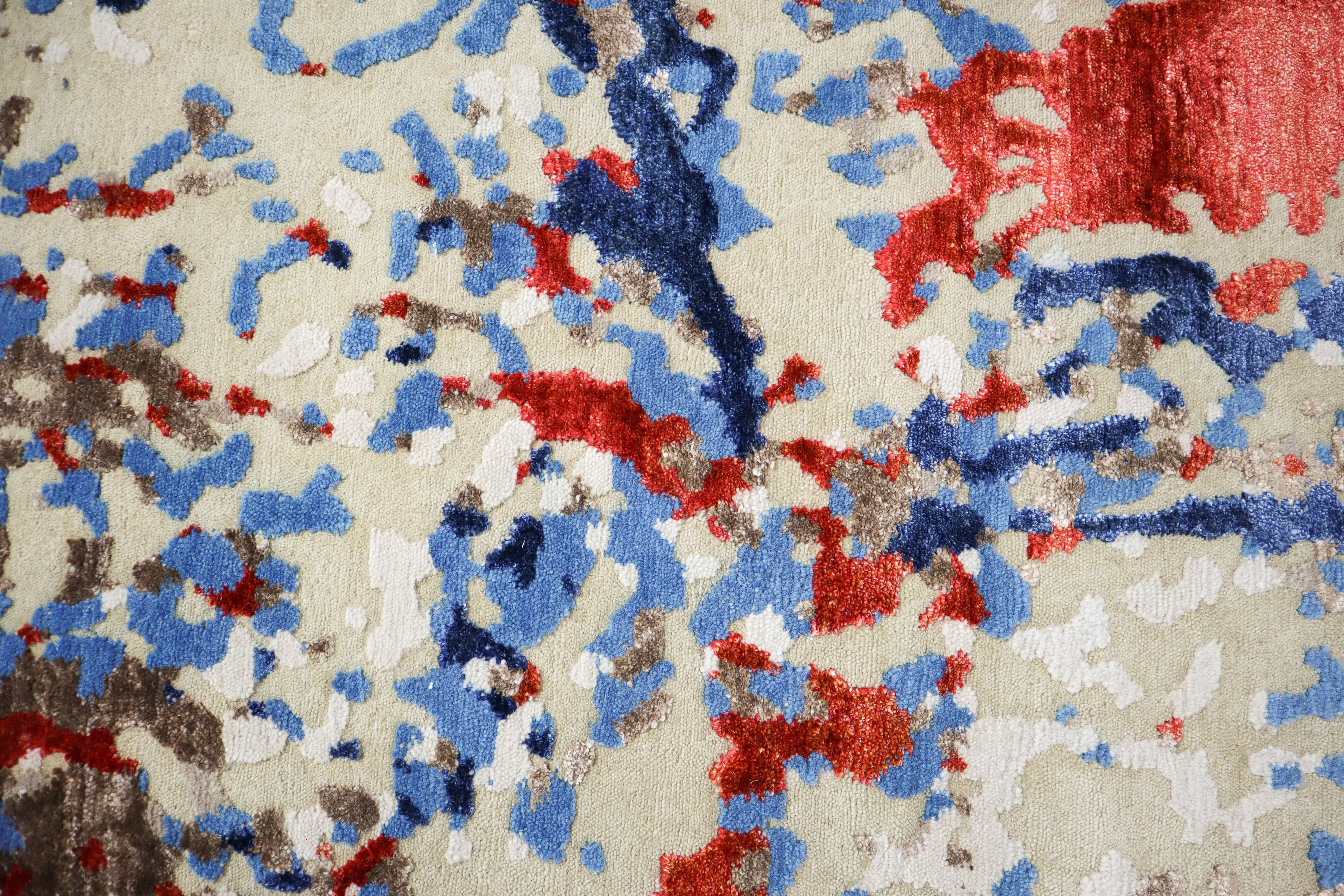 Paloma Crimson Blue Fusion Textured Hand-Knotted Wool Rug