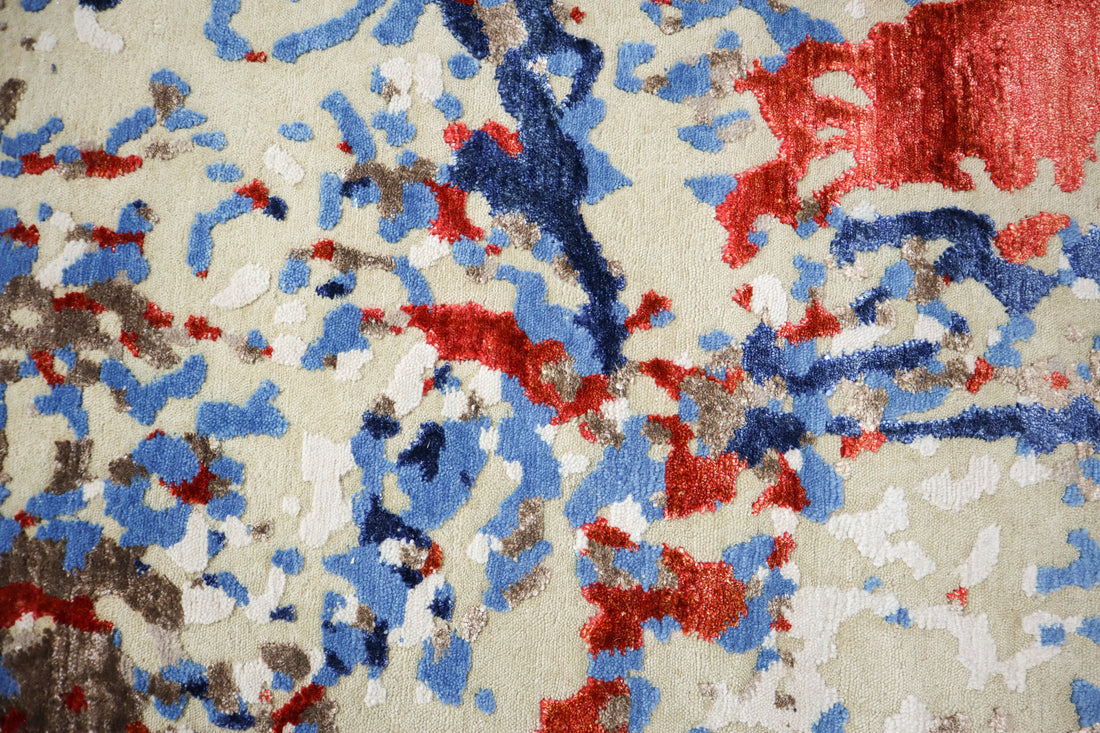 Paloma Crimson Blue Fusion Textured Hand-Knotted Wool Rug