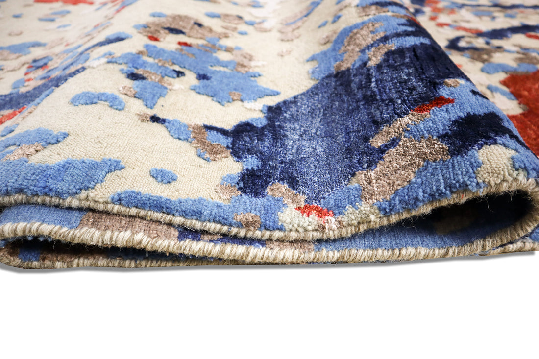 Paloma Crimson Blue Fusion Textured Hand-Knotted Wool Rug