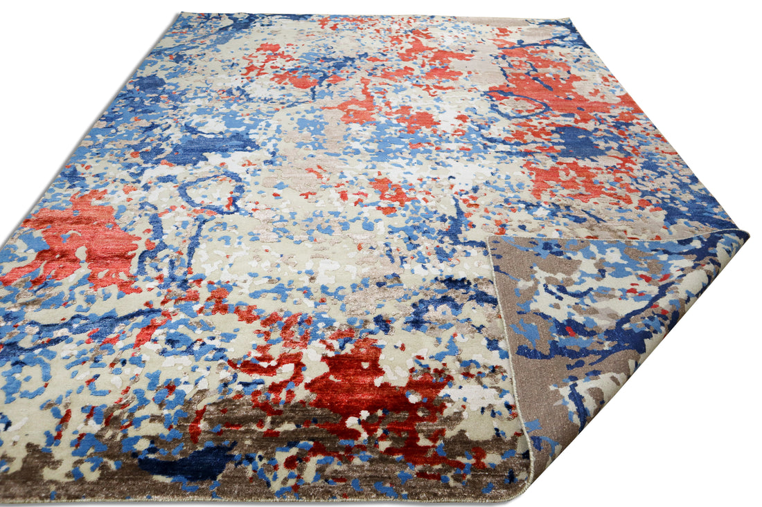 Paloma Crimson Blue Fusion Textured Hand-Knotted Wool Rug