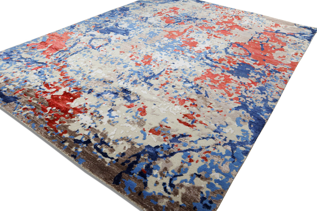 Paloma Crimson Blue Fusion Textured Hand-Knotted Wool Rug