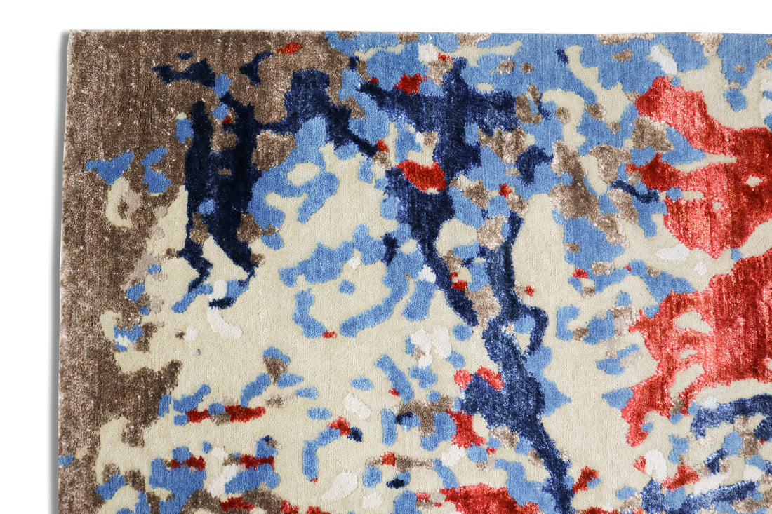 Paloma Crimson Blue Fusion Textured Hand-Knotted Wool Rug