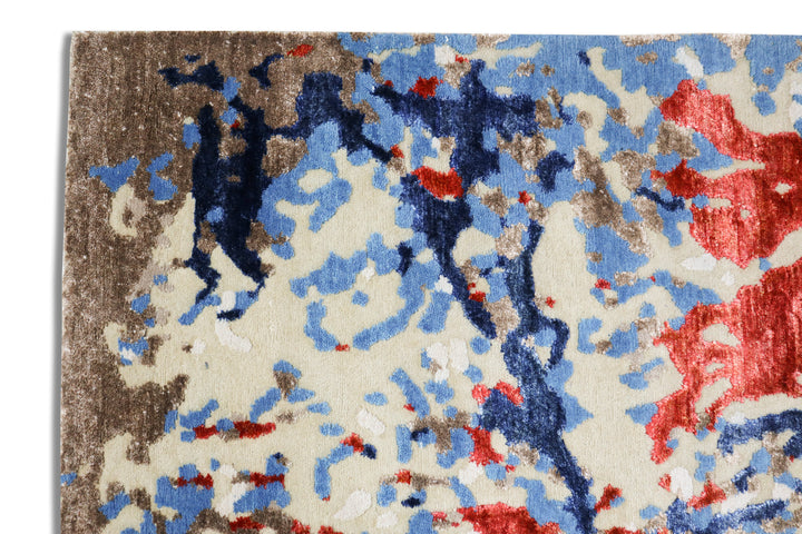 Paloma Crimson Blue Fusion Textured Hand-Knotted Wool Rug