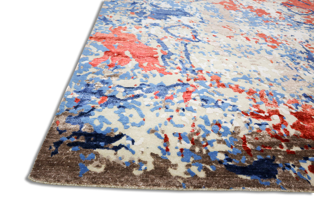 Paloma Crimson Blue Fusion Textured Hand-Knotted Wool Rug