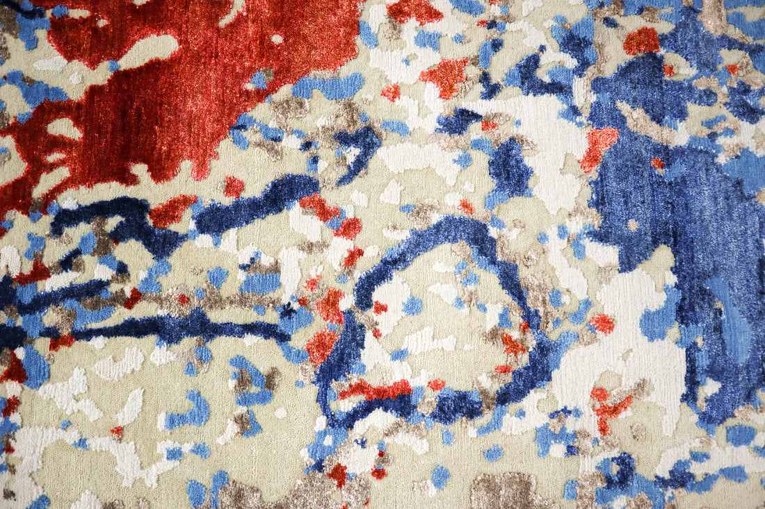 Paloma Crimson Blue Fusion Textured Hand-Knotted Wool Rug