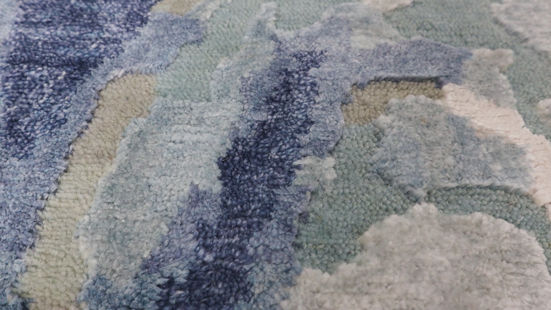 Quinlan Ocean Blue and Sand Drift Abstract Hand-Knotted Wool Rug