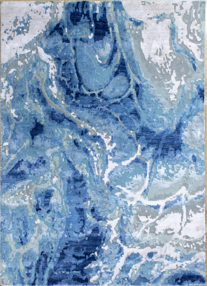 Quinlan Ocean Blue and Sand Drift Abstract Hand-Knotted Wool Rug