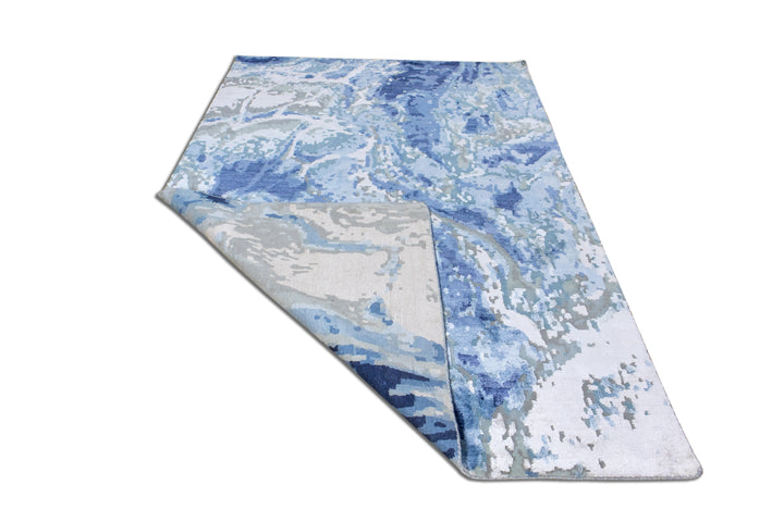 Quinlan Ocean Blue and Sand Drift Abstract Hand-Knotted Wool Rug