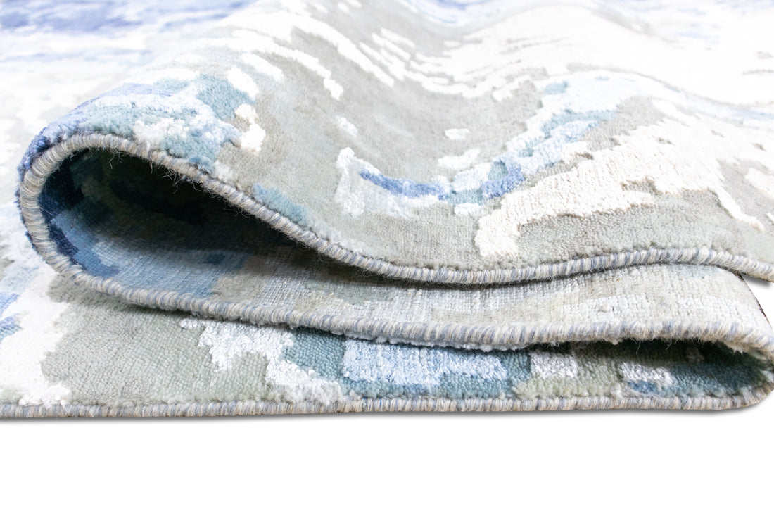 Quinlan Ocean Blue and Sand Drift Abstract Hand-Knotted Wool Rug