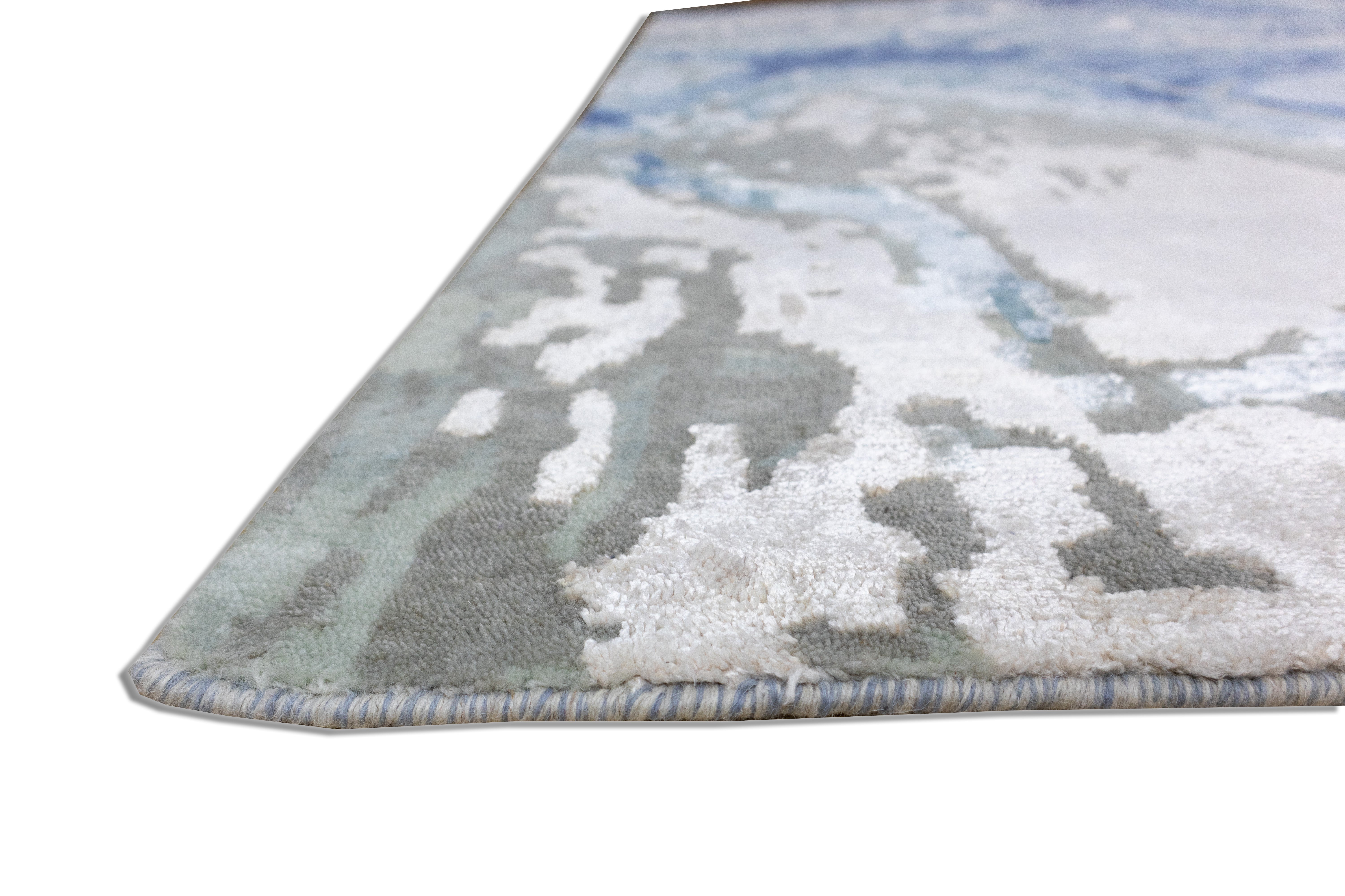 Quinlan Ocean Blue and Sand Drift Abstract Hand-Knotted Wool Rug