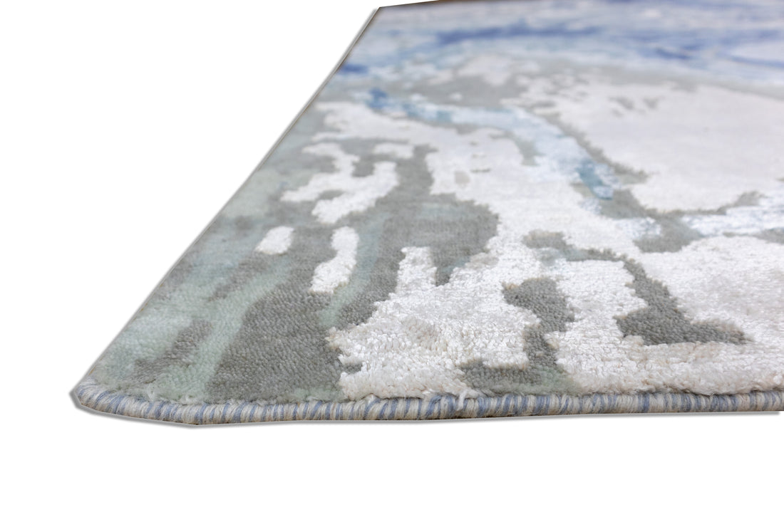 Quinlan Ocean Blue and Sand Drift Abstract Hand-Knotted Wool Rug